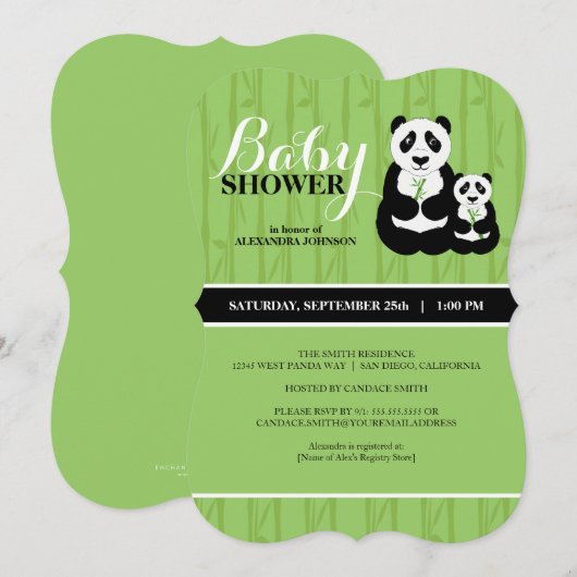 Panda Baby Dusche Grün Einladung (Vorne/Hinten)