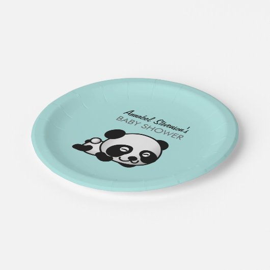 Panda-Baby-Dusche Pappteller (Schrägansicht)