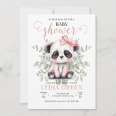 Panda Baby Duschgrün Mädchen Babydusche Einladung (Vorderseite)