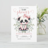 Panda Baby Duschgrün Mädchen Babydusche Einladung (Stehend Vorderseite)
