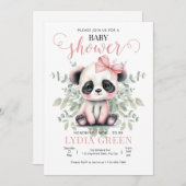 Panda Baby Duschgrün Mädchen Babydusche Einladung (Vorne/Hinten)