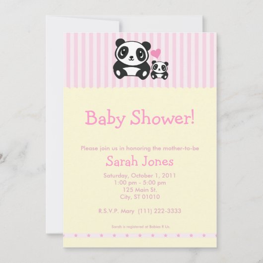 Panda-Babyparty - Rosa u. Creme Einladung (Vorderseite)