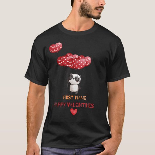 Panda Balloons Hea - Happy Valentines Personalisie T-Shirt (Vorderseite)