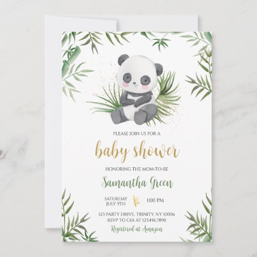 Panda Bamboo Babydusche Einladung (Vorderseite)
