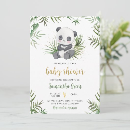 Panda Bamboo Babydusche Einladung (Stehend Vorderseite)