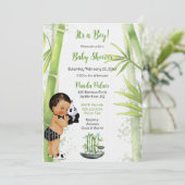 Panda Bamboo Theme Baby Boy Schwarz-weiß Green Einladung (Stehend Vorderseite)
