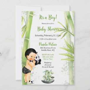 Panda Bamboo Theme Baby Boy Schwarz-weiß Green Einladung