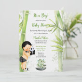 Panda Bamboo Theme Baby Boy Schwarz-weiß Green Einladung (Stehend Vorderseite)