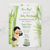 Panda Bamboo Theme Baby Boy Schwarz-weiß Green Einladung (Vorne/Hinten)
