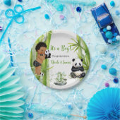 Panda Bamboo Theme Baby Boy Schwarz-weiß Green Pappteller (Party)