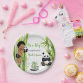 Panda Bamboo Theme Baby Boy Schwarz-weiß Green Pappteller (Party)