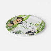 Panda Bamboo Theme Baby Boy Schwarz-weiß Green Pappteller (Schrägansicht)