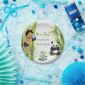 Panda Bamboo Theme Baby Boy Schwarz-weiß Green Pappteller (Party)