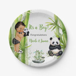 Panda Bamboo Theme Baby Boy Schwarz-weiß Green Pappteller