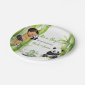 Panda Bamboo Theme Baby Boy Schwarz-weiß Green Pappteller (Schrägansicht)