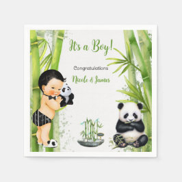 Panda Bamboo Theme Baby Boy Schwarz-weiß Green Serviette