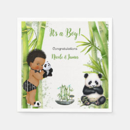 Panda Bamboo Theme Baby Boy Schwarz-weiß Green Serviette