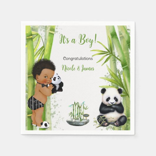 Panda Bamboo Theme Baby Boy Schwarz-weiß Green Serviette (Vorderseite)