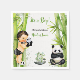 Panda Bamboo Theme Baby Boy Schwarz-weiß Green Serviette