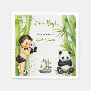 Panda-Bambus-Thema Baby-Junge Schwarz Weiß Grün Serviette