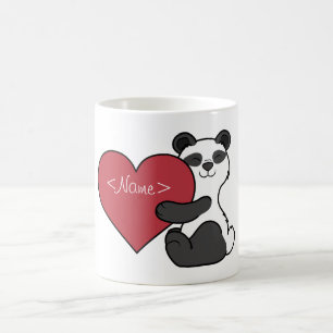 Panda-Bär des Valentines niedlicher Tagesmit rotem Kaffeetasse