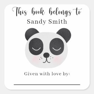 Panda Bär - Dieses Buch gehört mit einer Nachricht Quadratischer Aufkleber