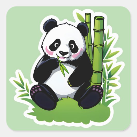 Panda-Bär frisst Bambusblätter Quadratischer Aufkleber (Vorderseite)