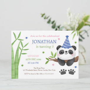 Panda-Bär Grün Bambus Kindergeburtstag  Einladung