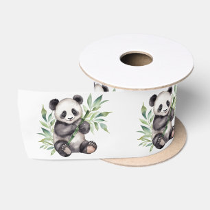 Panda-Bär in Bambus-Blätter Satinband