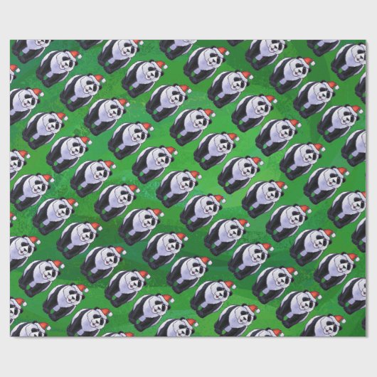 Panda-Bär in der Weihnachtsmannmütze auf Grün Geschenkpapier (Flach)