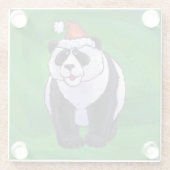 Panda-Bär in der Weihnachtsmannmütze auf Grün Glasuntersetzer (Rückseite)