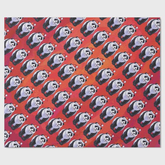Panda-Bär in der Weihnachtsmannmütze auf Rot Geschenkpapier (Flach)