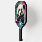 Panda Bär isst eine eingelegte Gurke Monogramm Pickleball Schläger (Links)