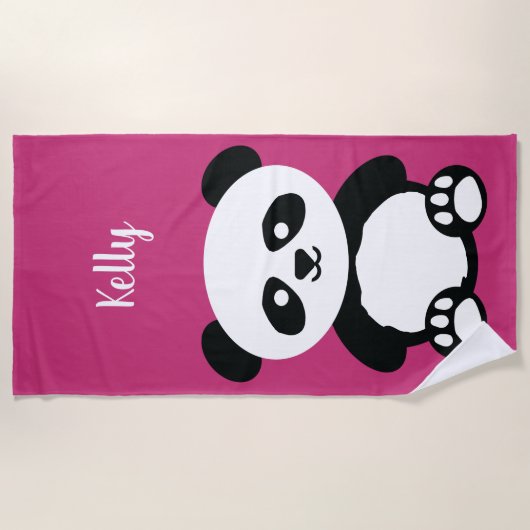 Panda-Bär Kawaii personalisierte Kinderhelles Rosa Strandtuch (Vorderseite)
