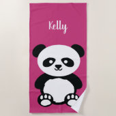 Panda-Bär Kawaii personalisierte Kinderhelles Rosa Strandtuch (Vorderseite)