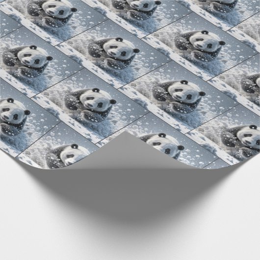 Panda-Bär läuft im Schnee Geschenkpapier (Ecke)