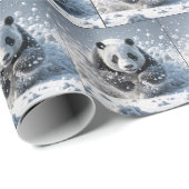 Panda-Bär läuft im Schnee Geschenkpapier (Rolleneckpunkt)