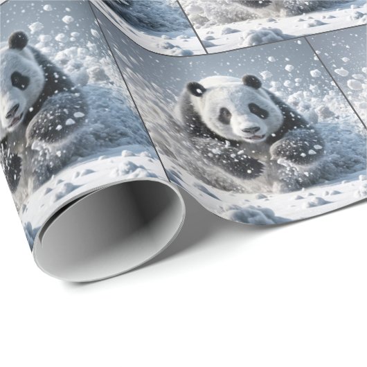 Panda-Bär läuft im Schnee Geschenkpapier (Rolleneckpunkt)