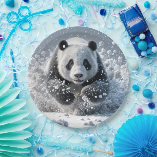 Panda-Bär läuft im Schnee Pappteller (Party)