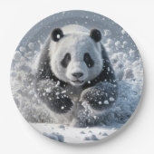 Panda-Bär läuft im Schnee Pappteller (Vorderseite)