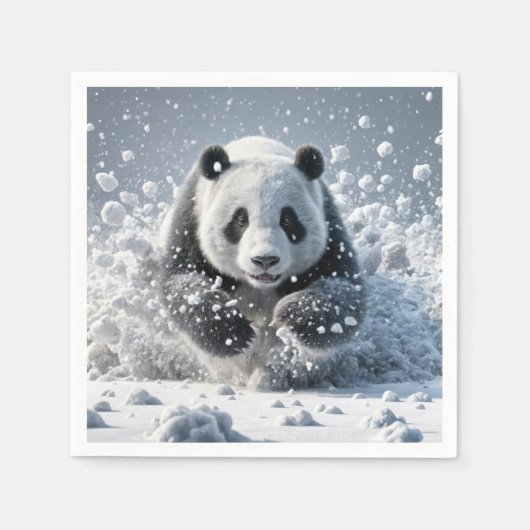 Panda-Bär läuft im Schnee Serviette (Vorderseite)
