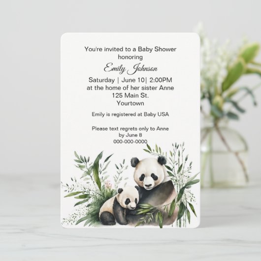 Panda-Bär mit Baby-Cube Einladung (Stehend Vorderseite)