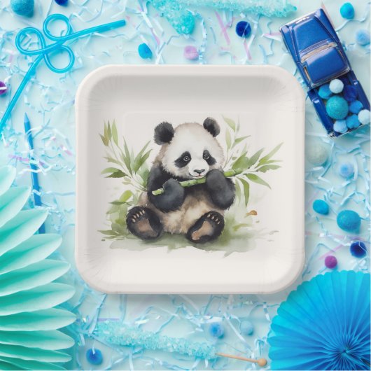 Panda Bär mit Bamboo Pappteller (Party)