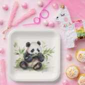Panda Bär mit Bamboo Pappteller (Party)