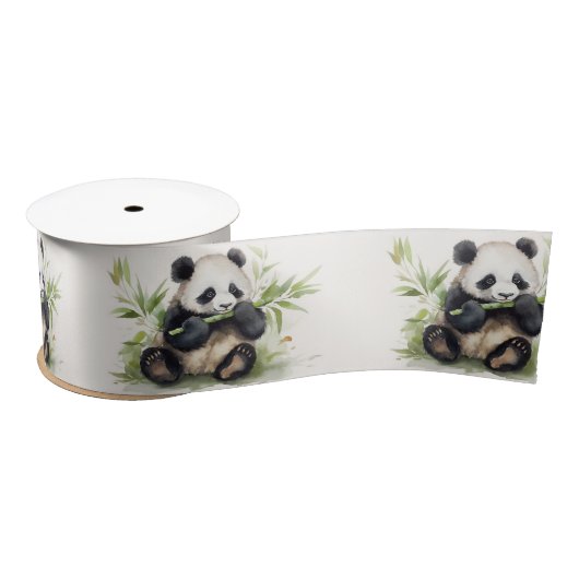 Panda Bär mit Bamboo Satinband (Spule)