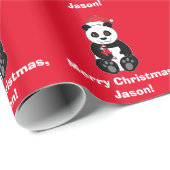 Panda Bär mit Bamboo Weihnachten individuell anpas Geschenkpapier (Rolleneckpunkt)