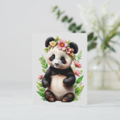 Panda-Bär mit Blume Postkarte (Stehend Vorderseite)
