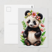 Panda-Bär mit Blume Postkarte (Vorne/Hinten)