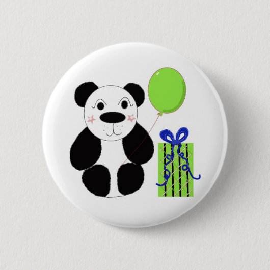 Panda Bär mit grünem Luftballon Button (Vorderseite)