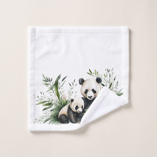 Panda-Bär mit Kübel Badhandtuch Set (Waschlappen)
